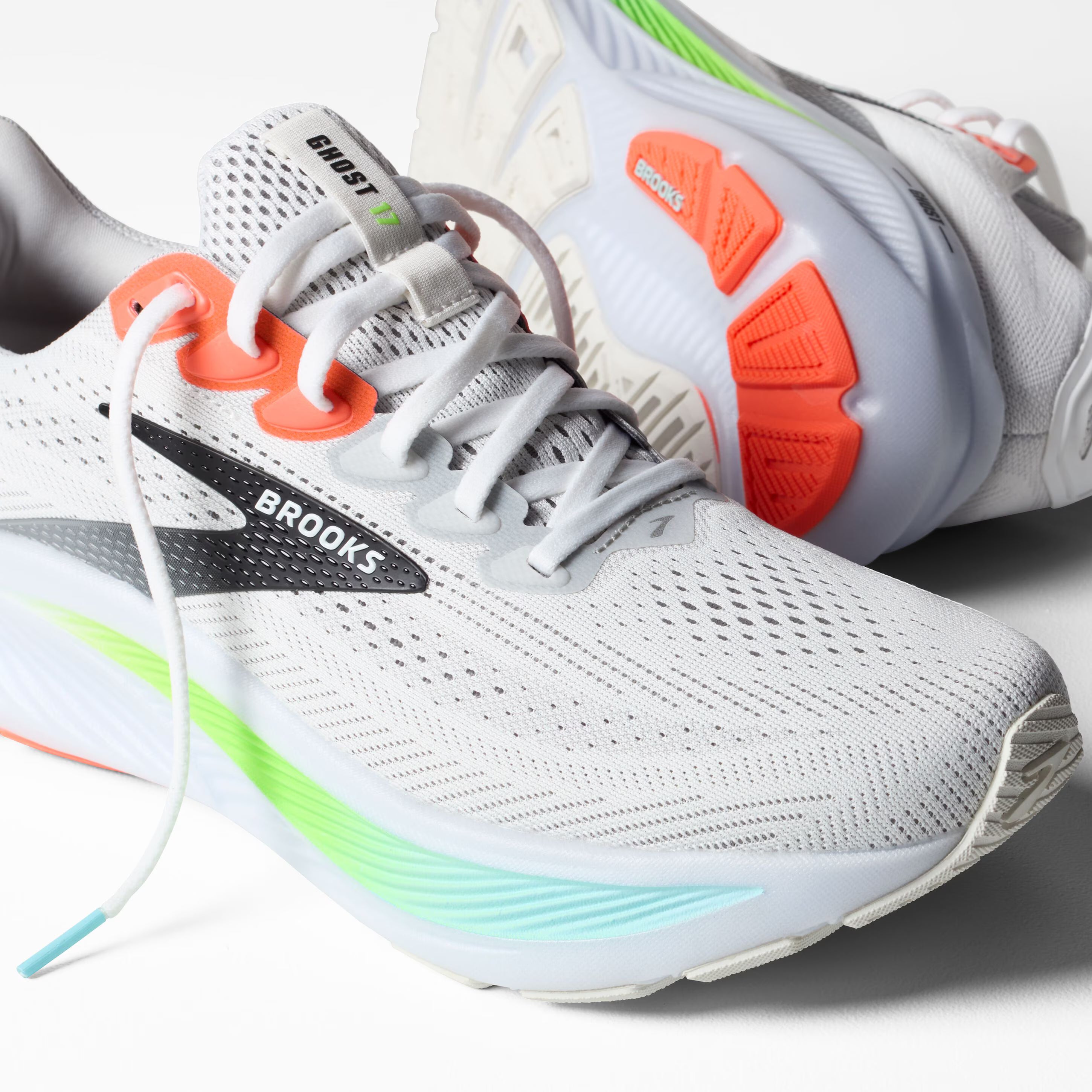 Brooks Men's Ghost 17 (2E112) - White/Pink Clay/Gecko