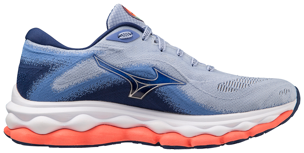 Mizuno Women's Wave Sky 7 - Blue Henon/Silver/Neon Flame