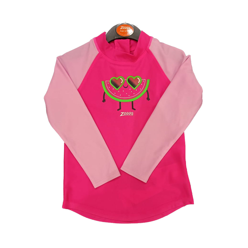 ZOGGS Girl's Long Sleeve Zip Sun Top Kids Ecolast - Melon Smile Print