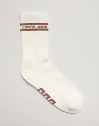 Lorna Jane Sporty Crew Sock - Porcelain/Cedar