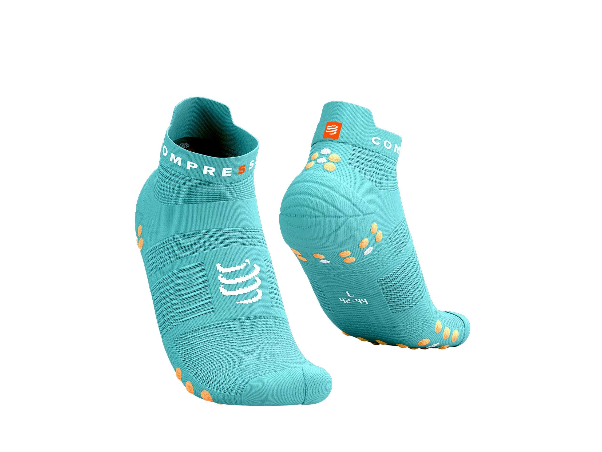 Compressport Unisex's Pro Racing Socks v4.0 Run Low - Crème De Menthe/Papaya Punch