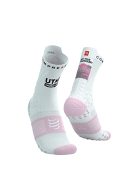 Compressport Unisex's Pro Racing Socks v4.0 Trail 360° print UTMB 2025 L1 - White/Roseate