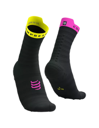 Compressport Unisex's Pro Racing Socks v4.0 Ultralight Run High - Black/Safe Yellow/Neo Pink