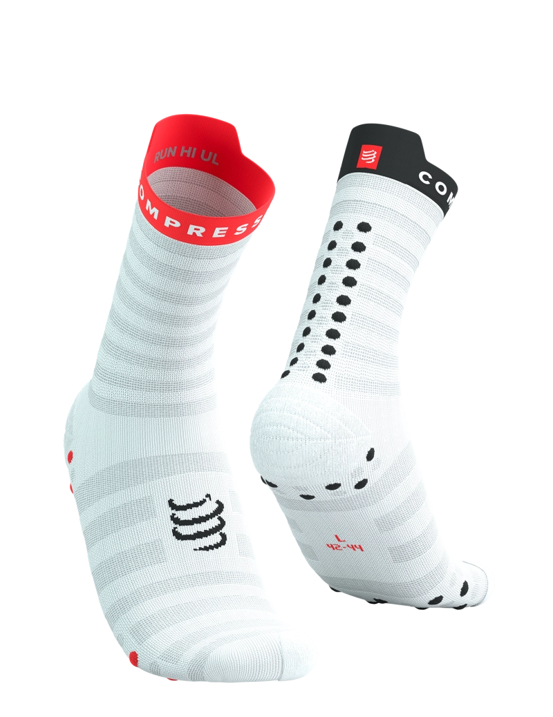 Compressport Unisex's Pro Racing Socks v4.0 Ultralight Run High - White/Fluo Red/Black