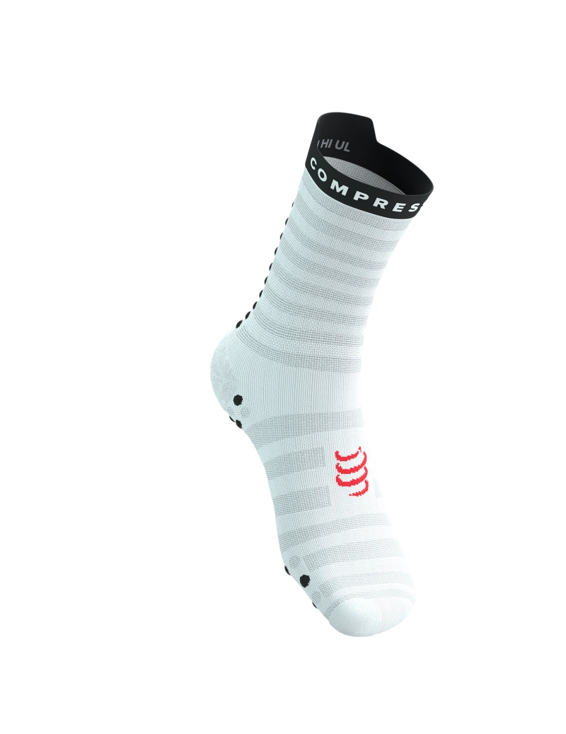 Compressport Unisex's Pro Racing Socks v4.0 Ultralight Run High - White/Fluo Red/Black