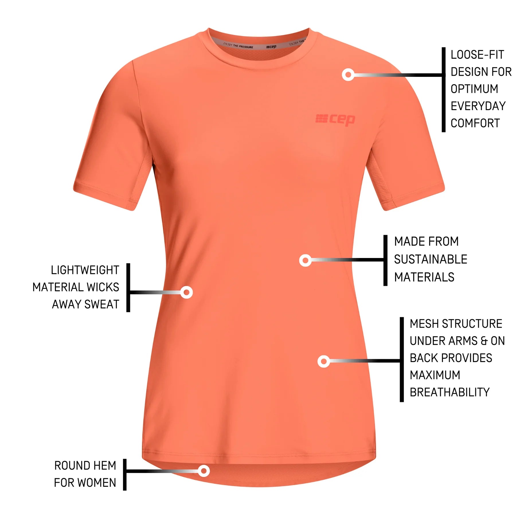 CEP Women's The Run Shirt Round Neck Short Sleeve v5 - Coral
