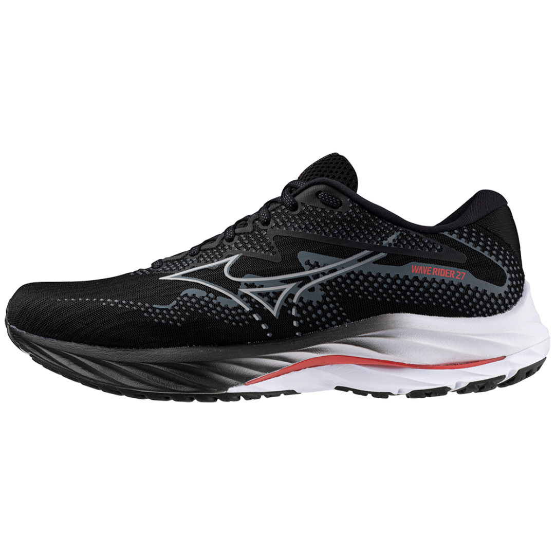 Mizuno Men's Wave Rider 27 2E Black/Nickel/Cayenne – Key Power