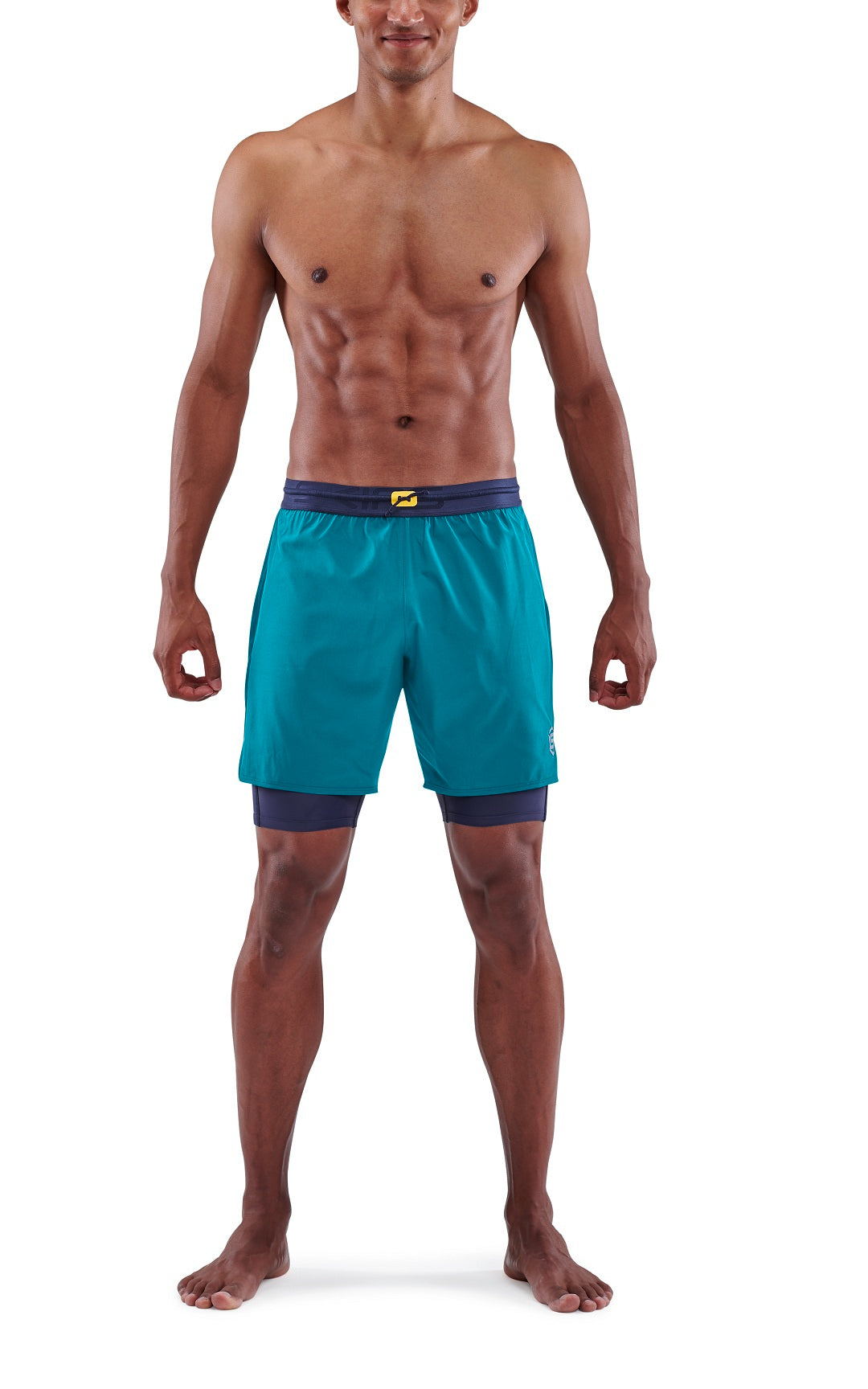 SKINS Men's Compression Superpose Half Tights 3-Series Cyan