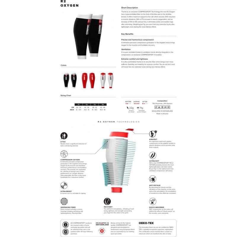 COMPRESSPORT R2 OXYGEN CALF SLEEVES (R2V2UL-22)- BLOOD ORANGE