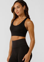 Lorna Jane It Girl Wide Rib Seamless Sports Bra - Washed Black