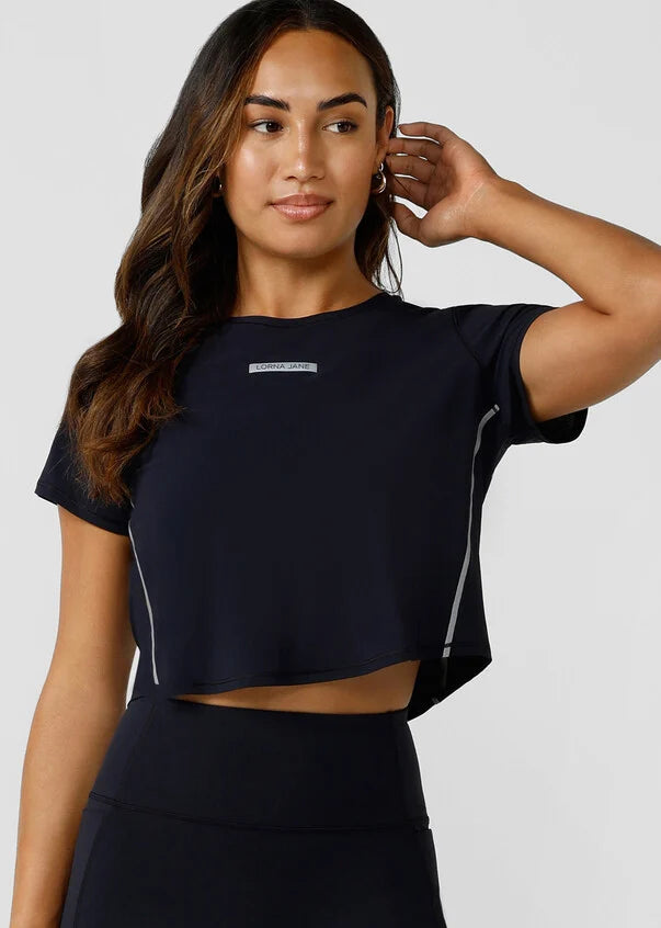 Lorna Jane Cropped All Hours Reflective Tee - Midnight Blue