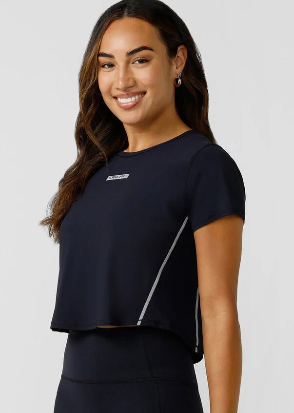 Lorna Jane Cropped All Hours Reflective Tee - Midnight Blue