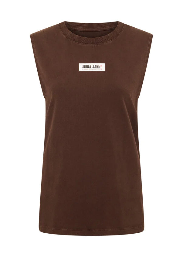 Lorna Jane Conquer Washed Muscle Tank - Washed Espresso