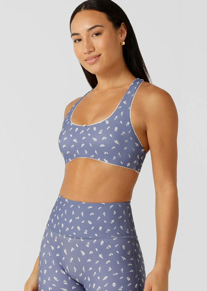 Lorna Jane Blue Fleur Racer Back Sports Bra - Blue Fleur Print