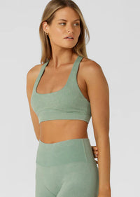 Lorna Jane Never Better Washed Seamless Sports Bra - Washed Green Juice