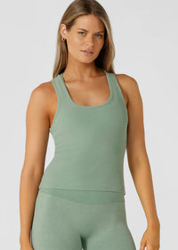 Lorna Jane Scoop Neck Washed Rib Tank - Washed Green Juice