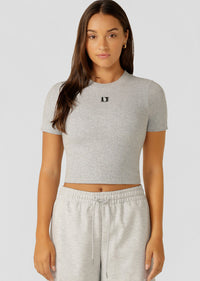 Lorna Jane Off Duty Cropped Rib Tee - Grey Marl