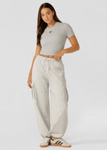 Lorna Jane Off Duty Cropped Rib Tee - Grey Marl