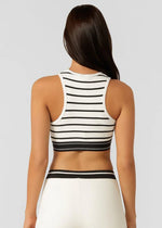 Lorna Jane Horizon Striped Rib Tank - Black/Porcelain Stripe