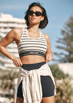 Lorna Jane Horizon Striped Rib Tank - Black/Porcelain Stripe