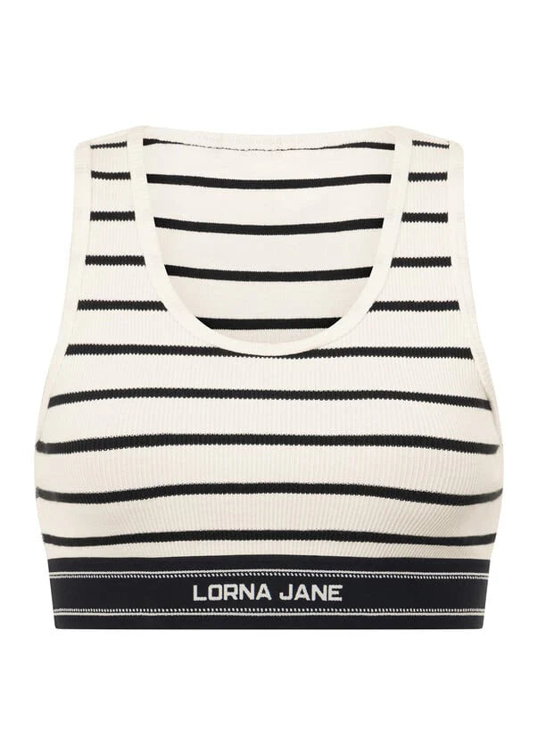 Lorna Jane Horizon Striped Rib Tank - Black/Porcelain Stripe