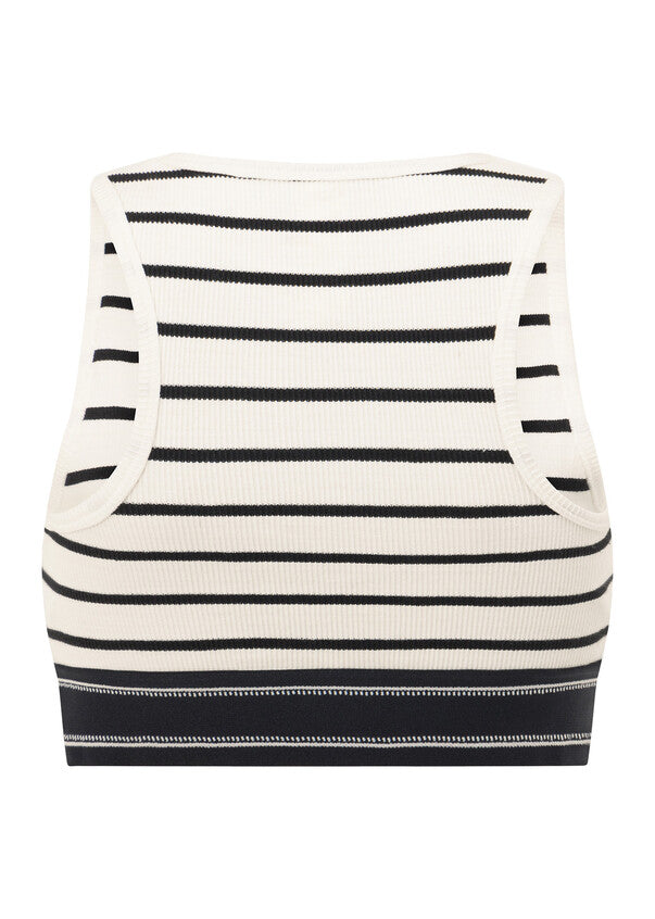 Lorna Jane Horizon Striped Rib Tank - Black/Porcelain Stripe