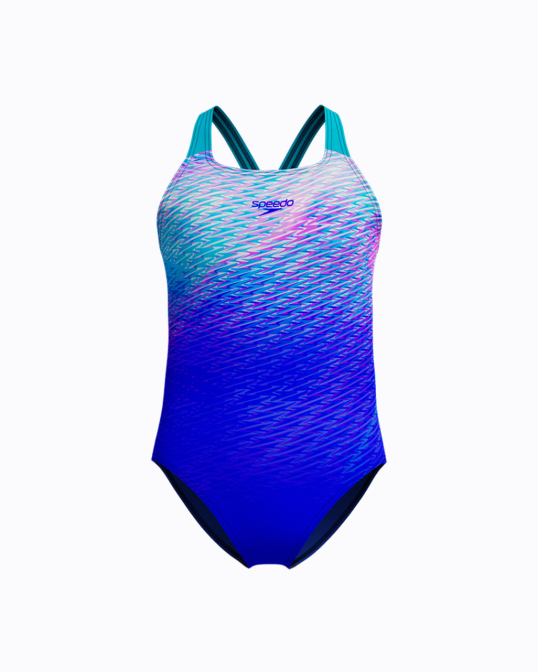Speedo Junior's (W) ENG Print Powerback 1pc Swimsuit - Blue/Pink