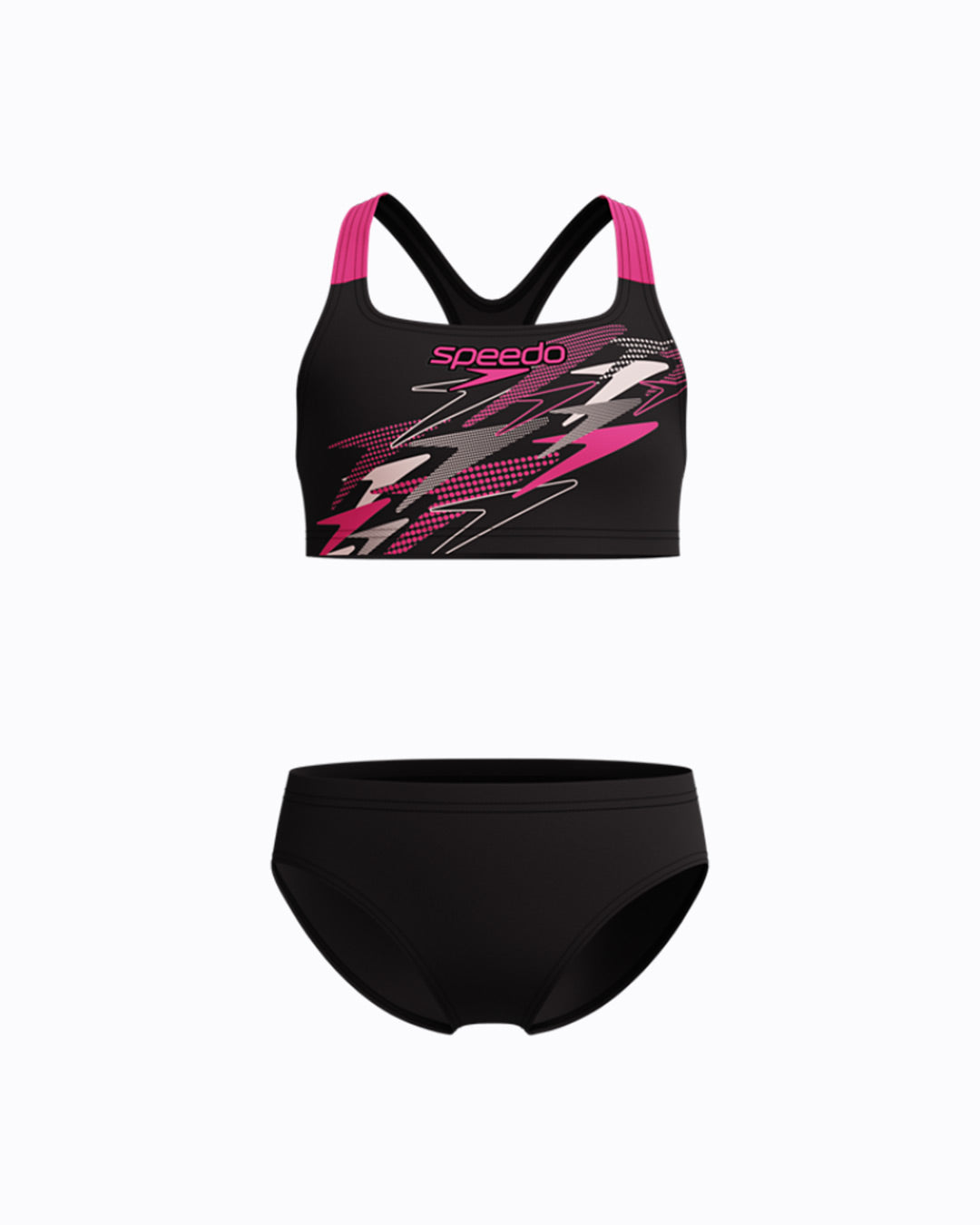 Speedo Junior's (W) Medley Logo Racerback 2pc Bikini Set - Black/Pink
