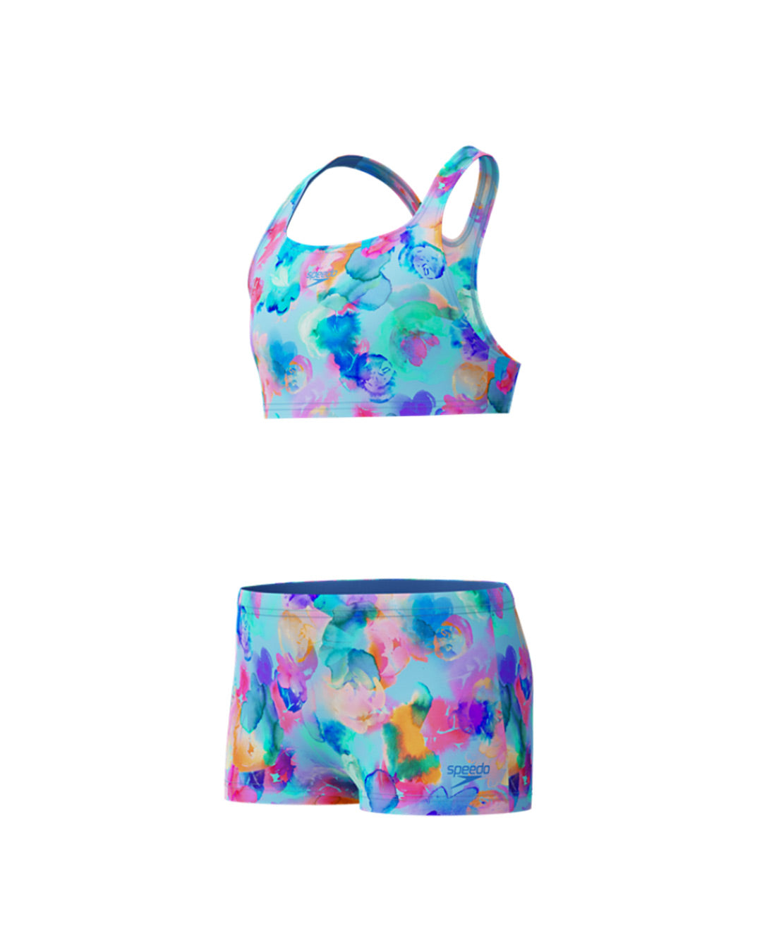 Speedo Junior's (W) Print Racerback 2pc Bikini Set - Light Blue/Pink