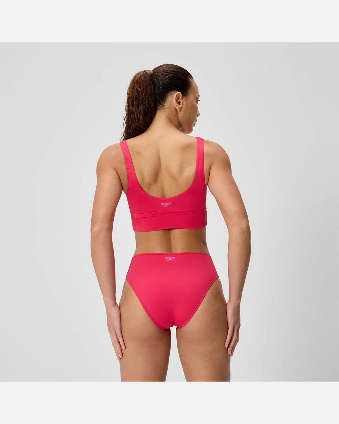 Speedo Women's Solid Square Neck Bikini Top (AsiaFit) - Dark Pink