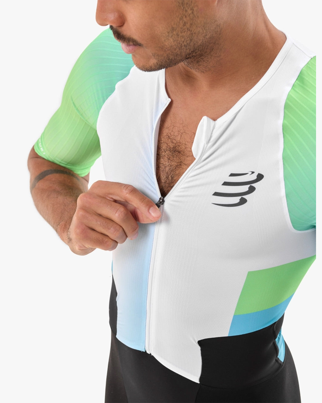Compressport Men's Stream SS Trisuit - White/Blue Green