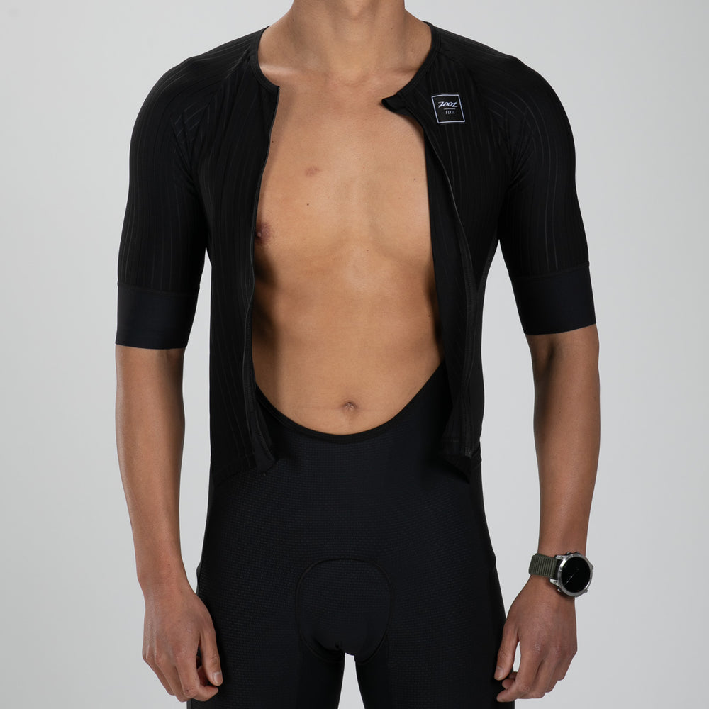 ZOOT Men's Elite Tri AERO FZ Racesuit with Side Pockets - Black