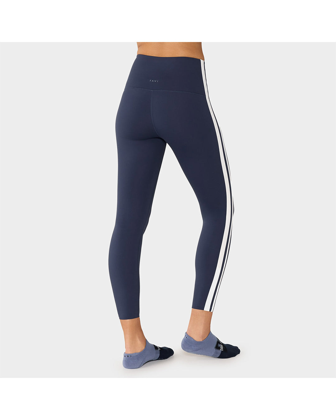 TAVI High Waisted 7/8 Stripe Tight - Navy Coconut