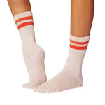 TOESOX Grip Full Toe Crew - Hot Coral Stripe