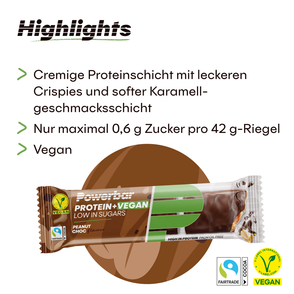 PowerBar PROTEIN+ VEGAN Low in Sugars 42g - Peanut Chocolate