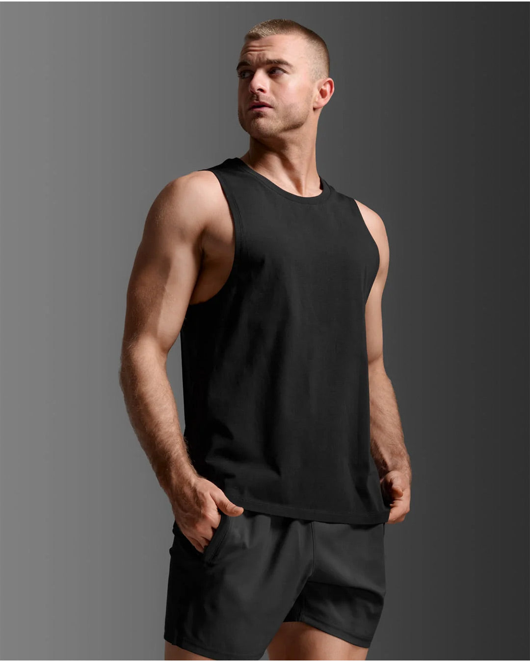 2XU Men's Motion Cotton Flex Tank - Black/Black