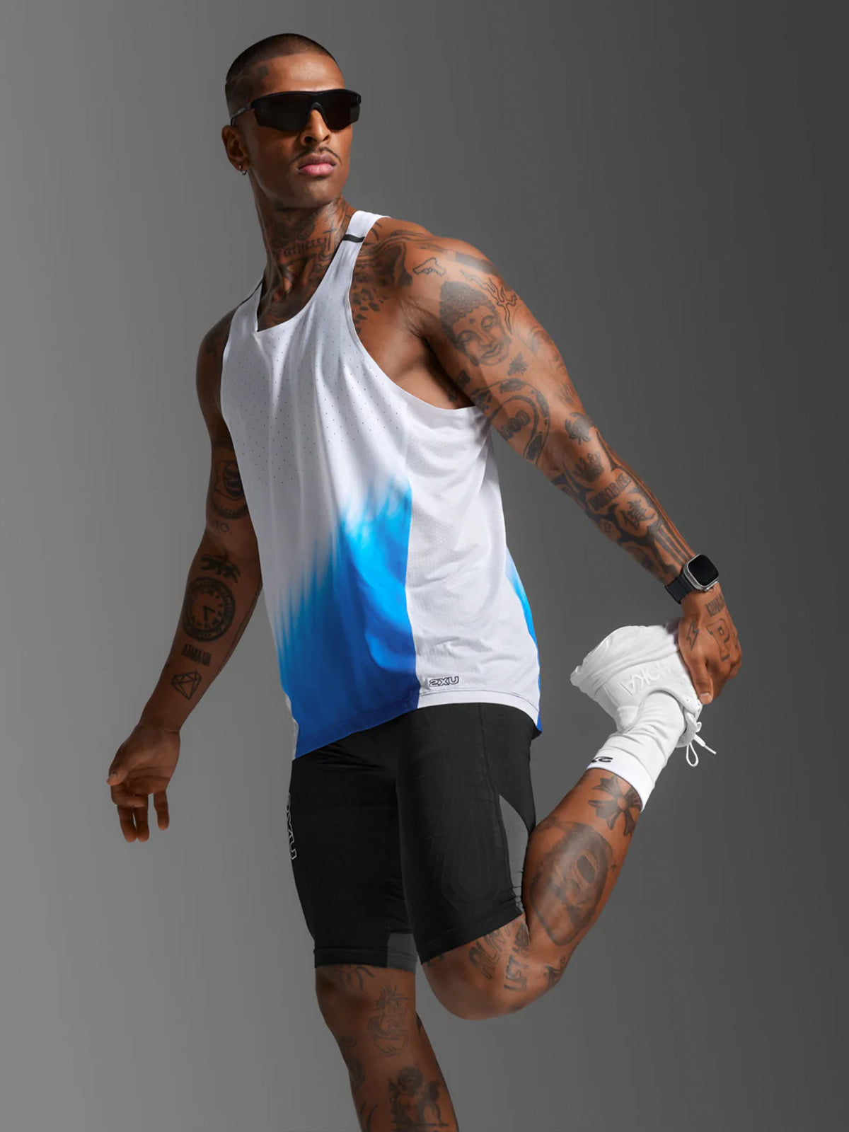 2XU Men's Light Speed React Singlet - Blue Gradient/Black Reflective