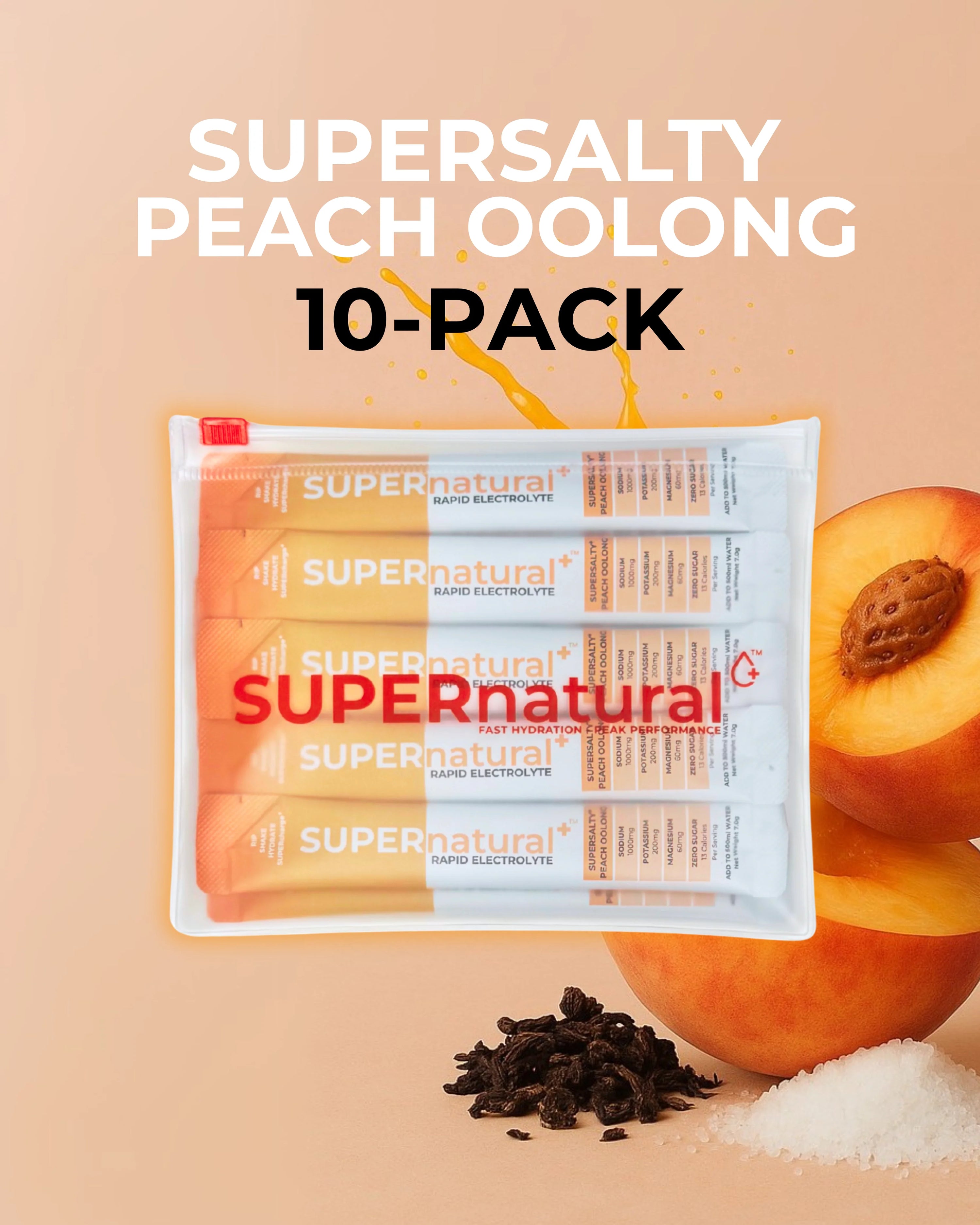 SUPERnatural+ SUPERsalty Electrolyte 71g - 10 Packs Peach Oolong