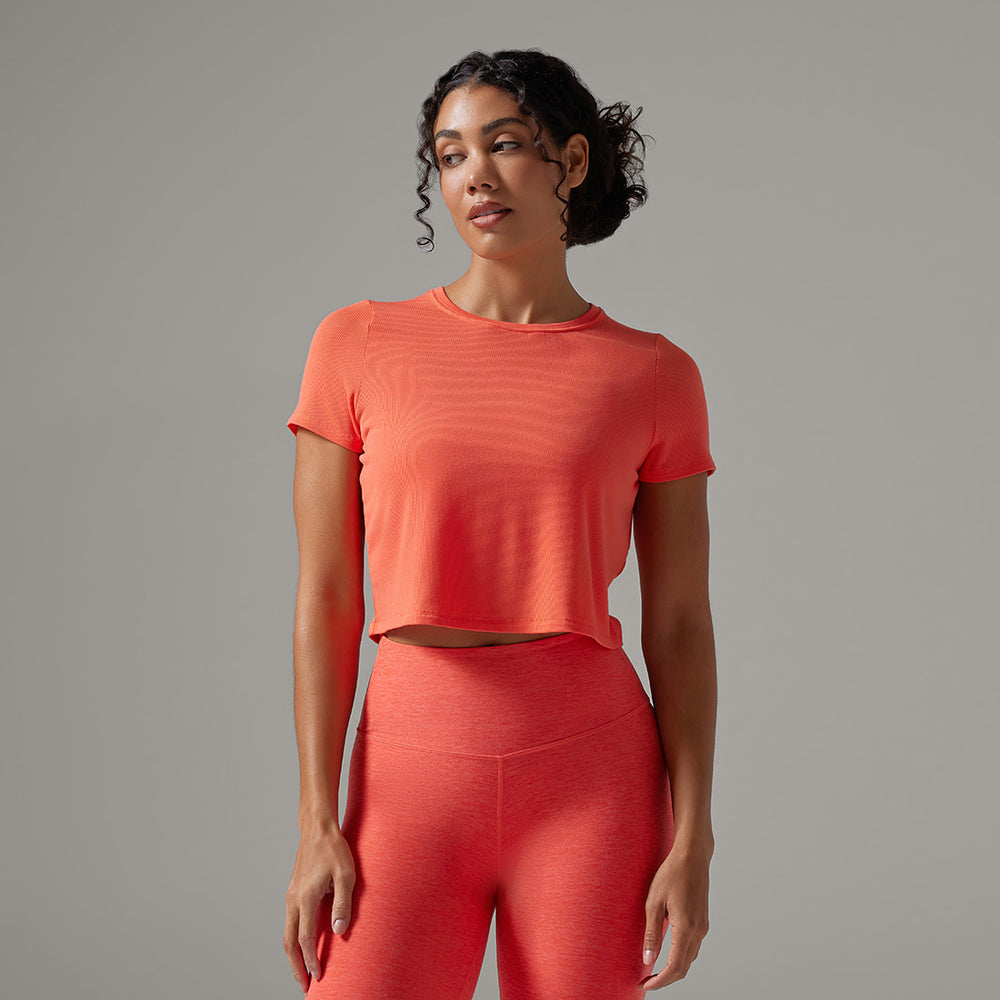 TAVI Ribbed Tee - Hot Coral