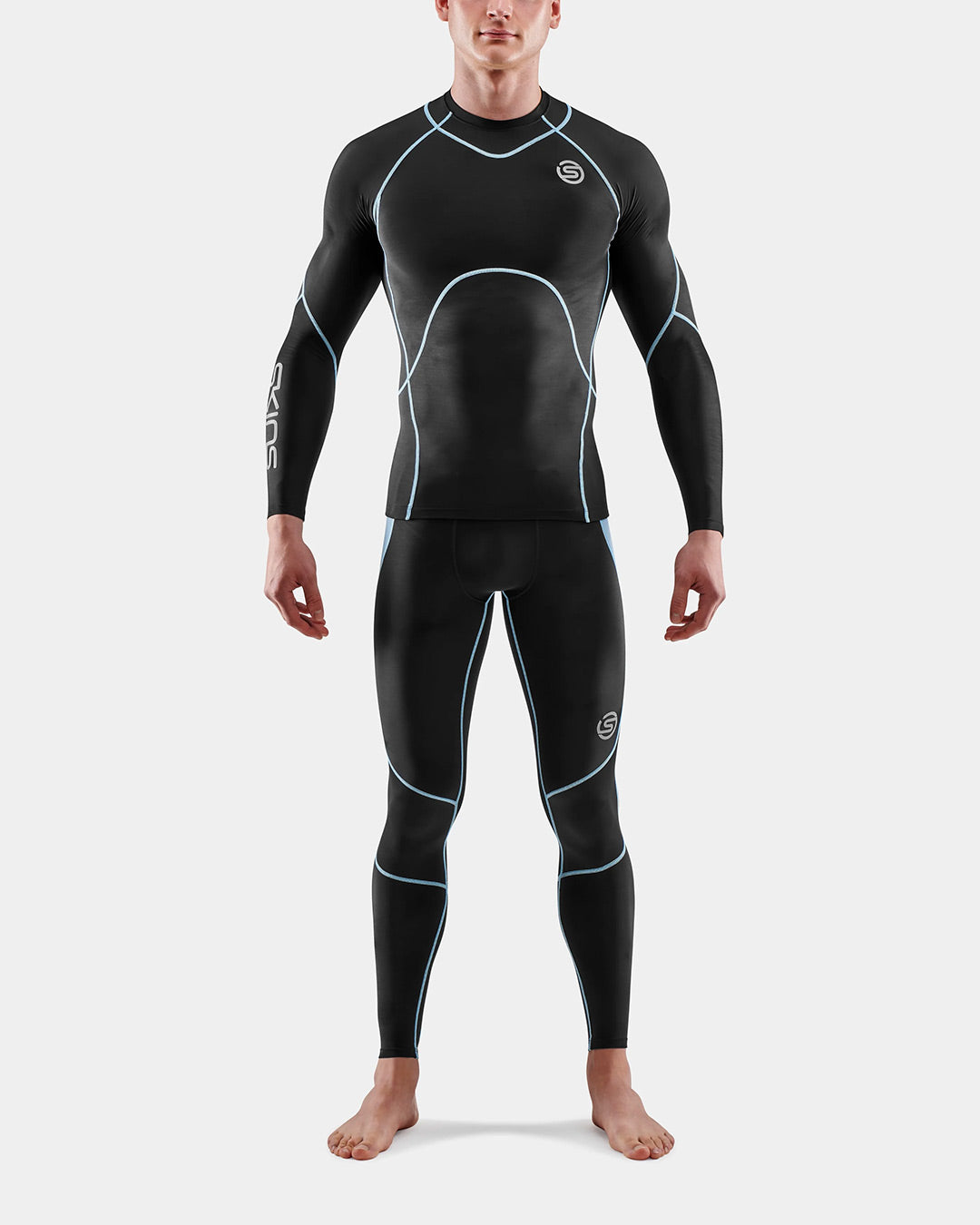 Skins Men's Series 3 Long Sleeve Top - Black/Retro Blue