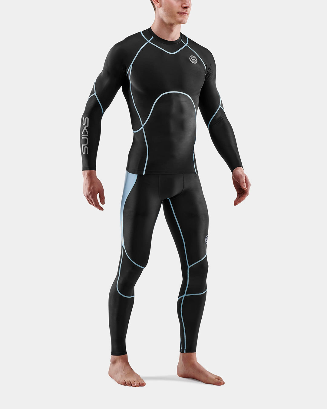 Skins Men's Series 3 Long Sleeve Top - Black/Retro Blue