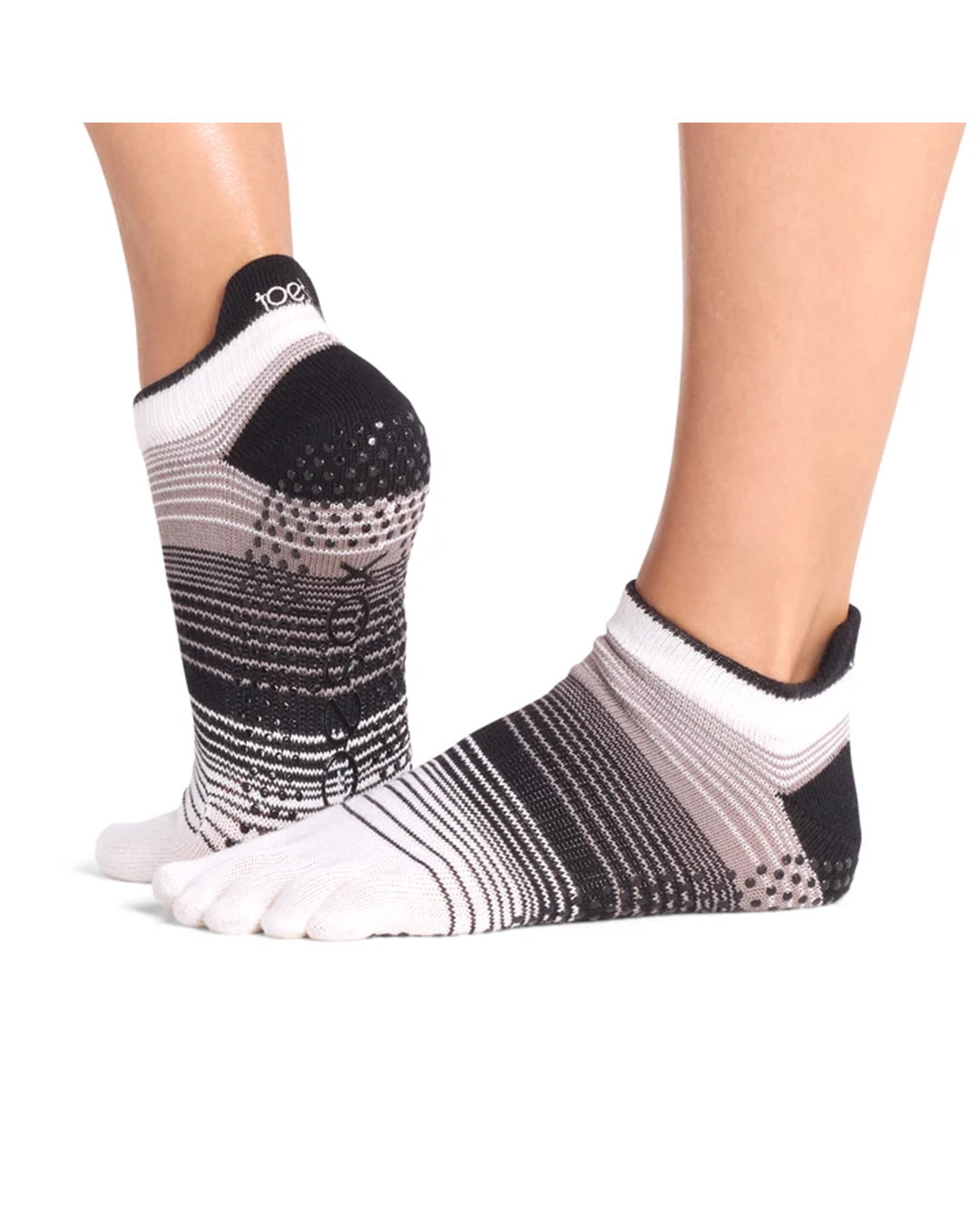 TOESOX Grip Full Toe Low Rise - Coconut Stripe