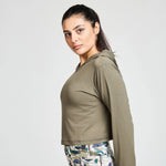 BAHE Zephyr Short Boxy Hooded Tee - Khaki