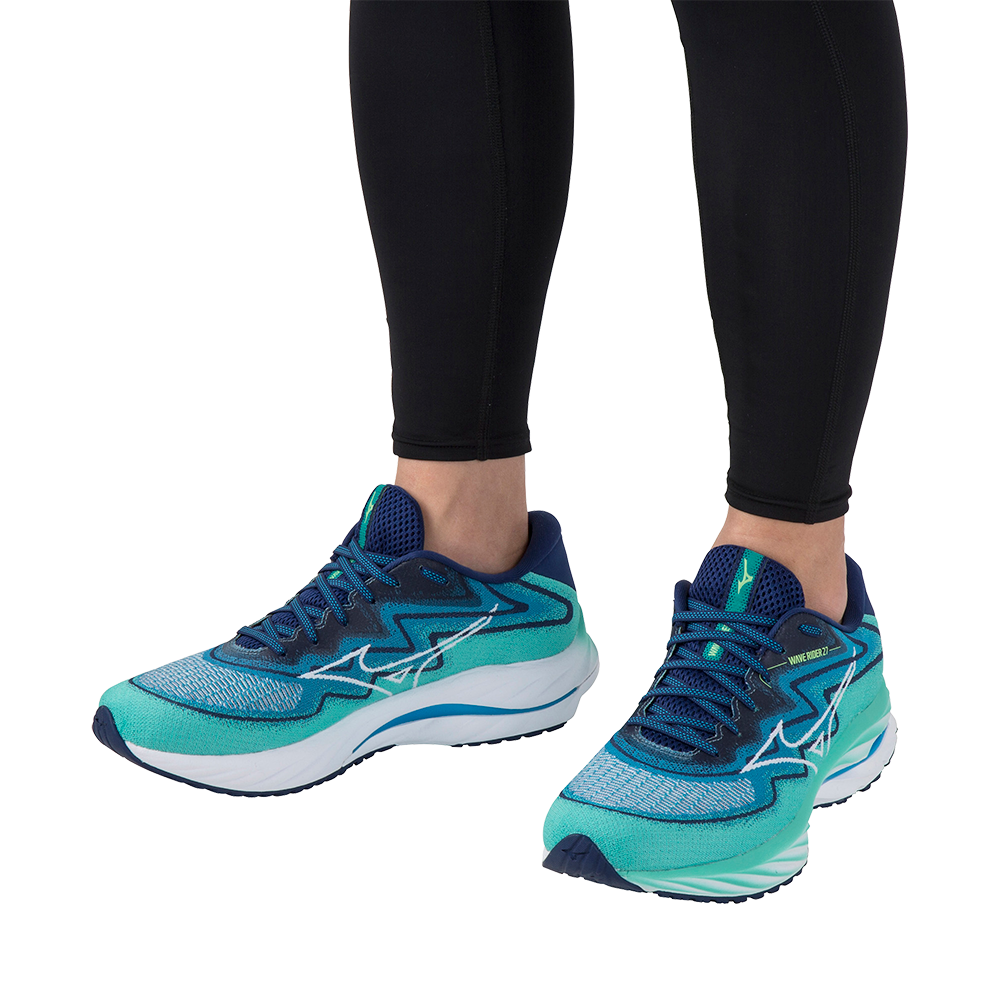 Mizuno Men's Men's Wave Rider 27 SSW - Atlantis/White/Blue Depths