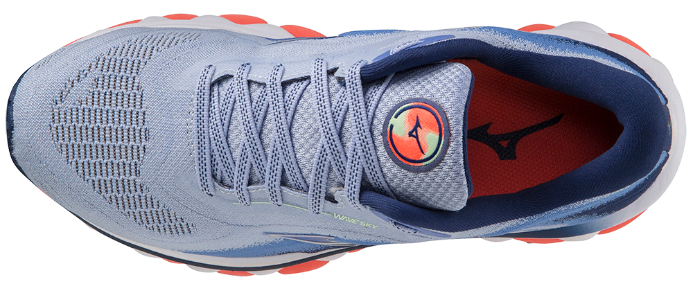Mizuno Women's Wave Sky 7 - Blue Henon/Silver/Neon Flame