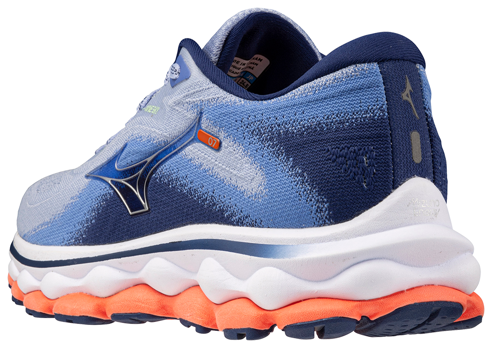 Mizuno Women's Wave Sky 7 - Blue Henon/Silver/Neon Flame