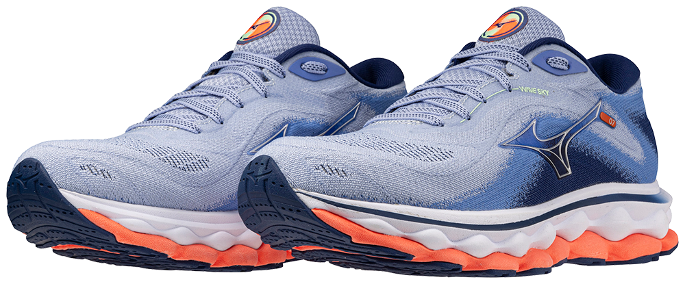 Mizuno Women's Wave Sky 7 - Blue Henon/Silver/Neon Flame