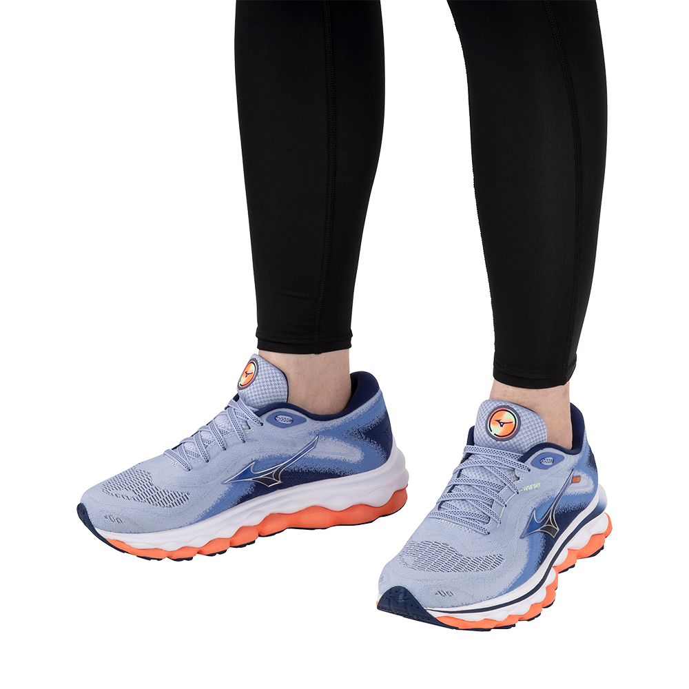 Mizuno Women's Wave Sky 7 - Blue Henon/Silver/Neon Flame
