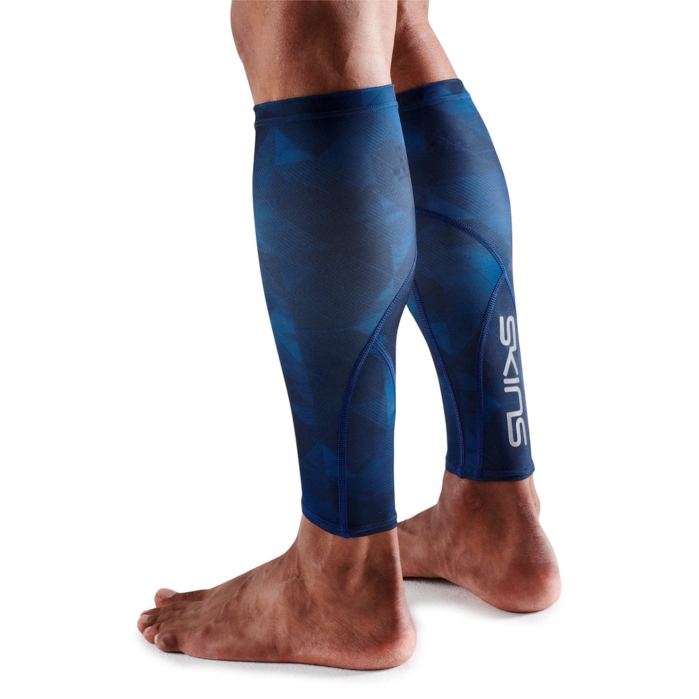 SKINS Unisex 3-Series Essentials Calf Tight - Marine Blue Geo