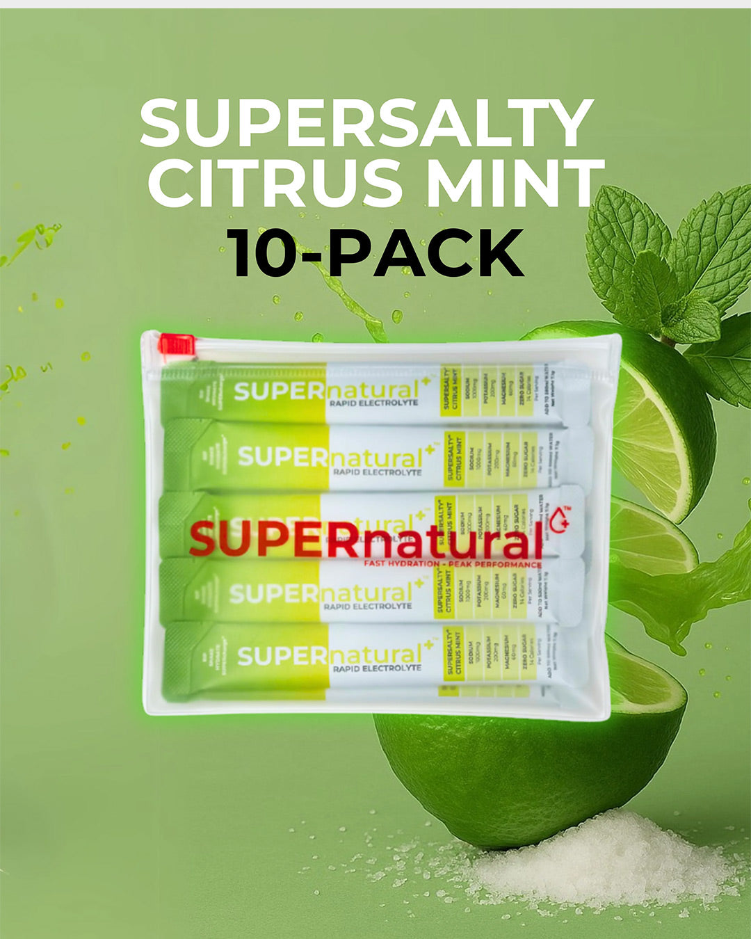 SUPERnatural+ SUPERsalty Electrolyte 71g - 10 Packs Citrus Mint